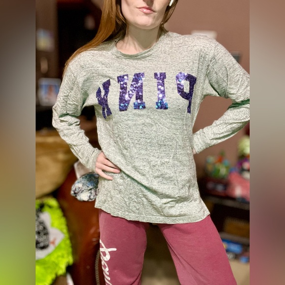 PINK Victoria's Secret Gray Long Sleeve Tee - Picture 2 of 7